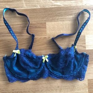 Adore Me Blue Lace Balconette Bra & Thong Set